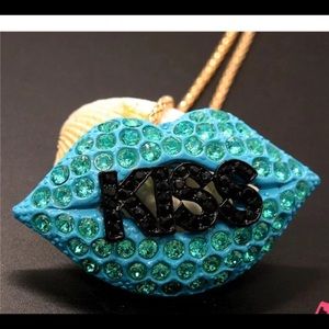 Beautiful Blue Kiss Lips Necklace